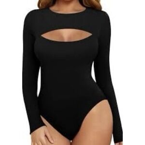 ASOS Design Women's Longsleeve Black Cut Out Keyhole Bodysuit,‎ Size 2